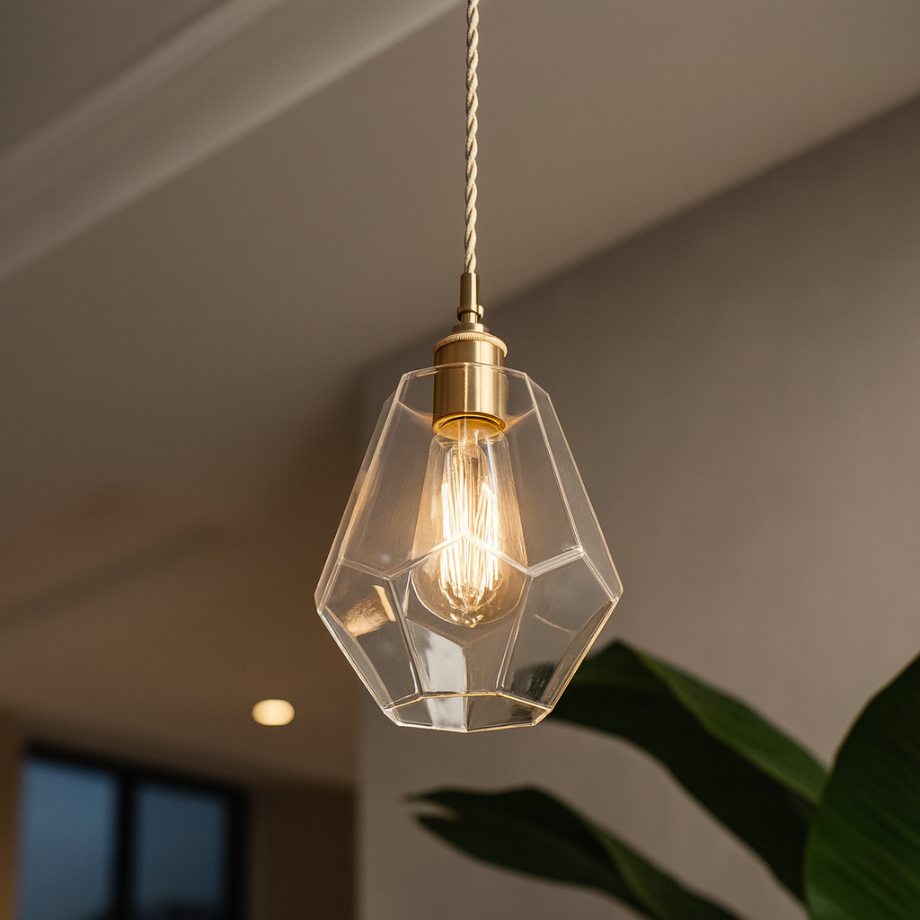 Golden Prism Pendant – Minimalist Ambient Lighting