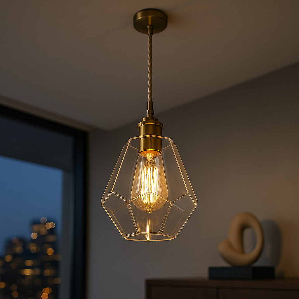 Golden Prism Pendant – Minimalist Ambient Lighting