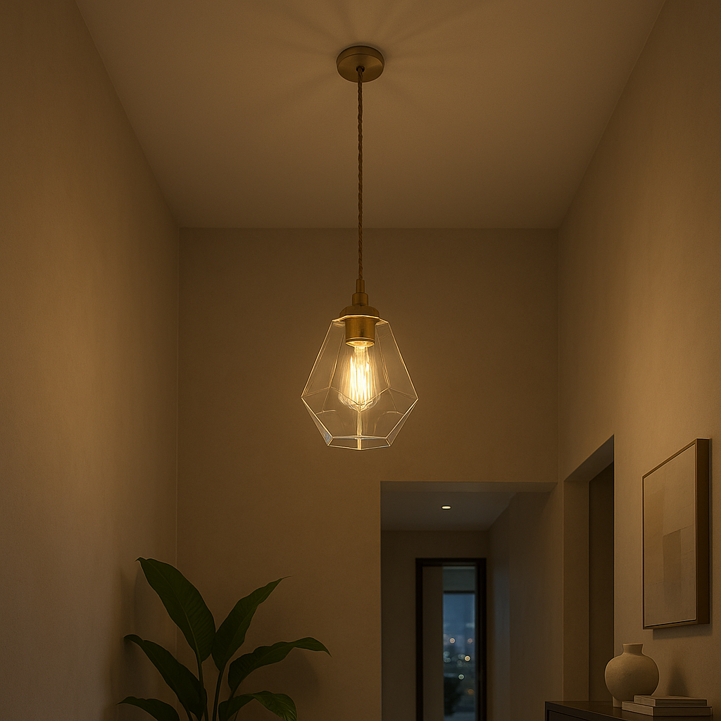 Golden Prism Pendant – Minimalist Ambient Lighting